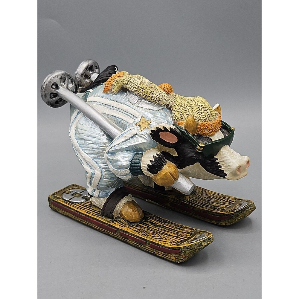 Highway Holsteins B&W Cow Riding On Skies Skiing Smiling 1996 Enesco Parastone